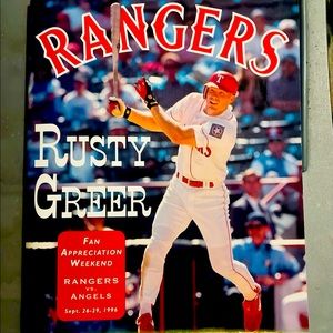 ❤️Texas Rangers Game Program 1996- Rusty Greer on Cover❤️